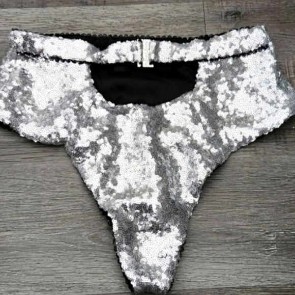 New!For Love And Lemon Sequin‎ Silver High Waisted Panty - Picture 8 of 11